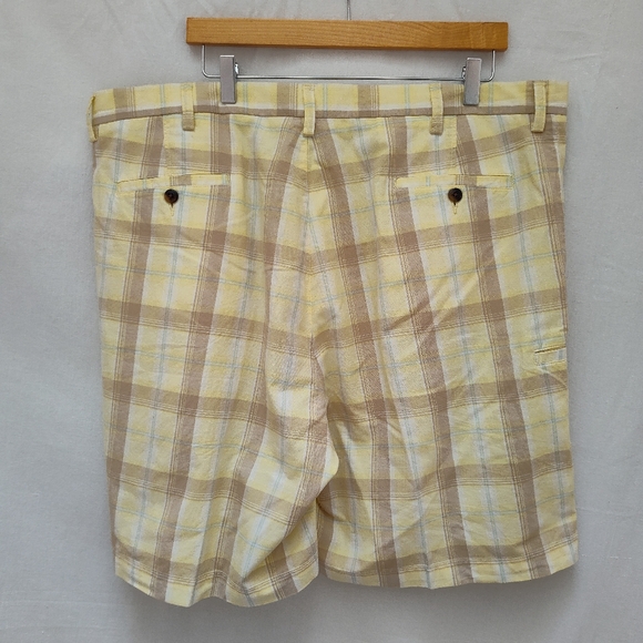 Haggar men's plaid yellow shorts cotton summer boat casual preppy 42 pastel - Picture 10 of 10